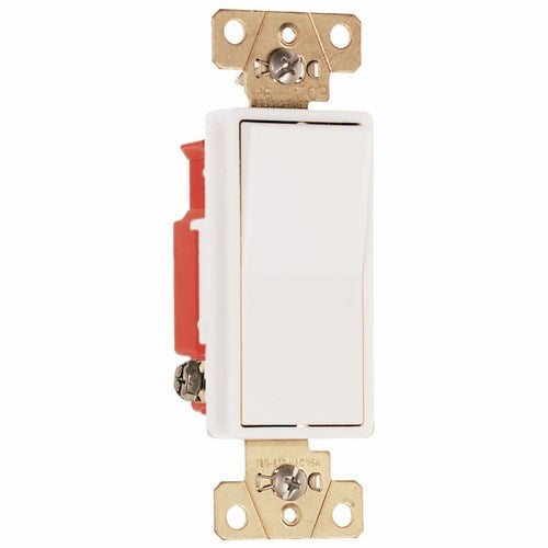 Pass & Seymour 2621-W Single Pole, Back And Side Wire, Decorator Switch, 20 Amps, 120/277 Volts, White.