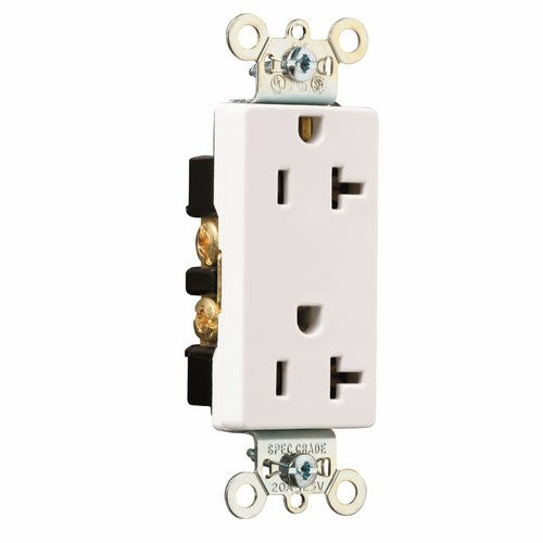 Pass & Seymour 26352-W Heavy-Duty Decorator Spec Grade Duplex Receptacle Back & Side Wire 20Amp 125Volt White